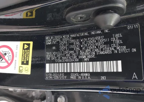 2011 Toyota Highlander Se V6 from USA, damaged, VIN 5TDBK3EH8BS064368